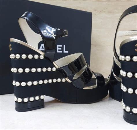 chanel mules pearl|Chanel quilted wedges.